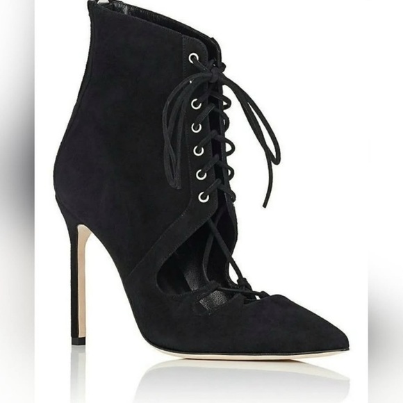 Manolo Blahnik Shoes - Manolo Blahnik Black Suede Lace-Up Bootie – New  Blahnik suede lace-up bootie